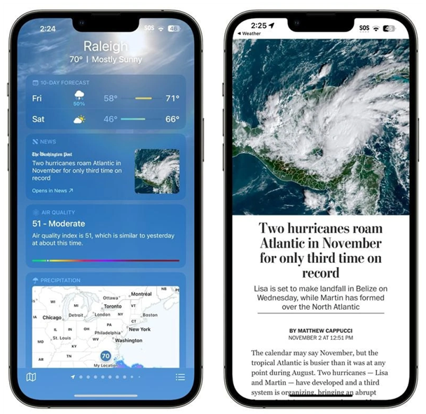 杨陵苹果14维修分享iPhone 14手机如何看天气时顺带看新闻 