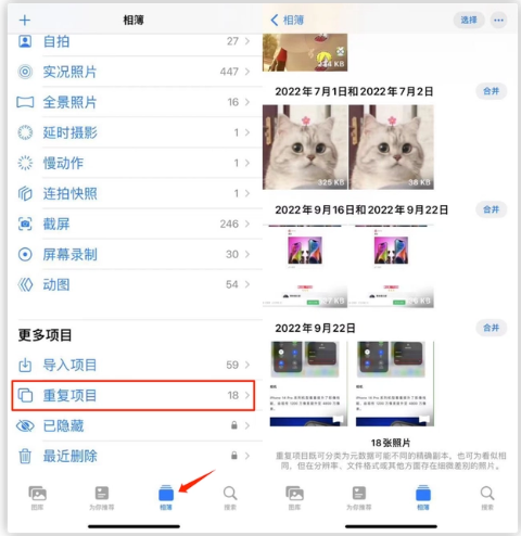 杨陵苹果手机维修分享iOS 16 中相册重复项目功能使用方法 