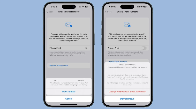 杨陵苹果手机维修分享苹果 iOS 18.1 支持设置“主要”邮箱地址并更改 iCloud 邮箱 